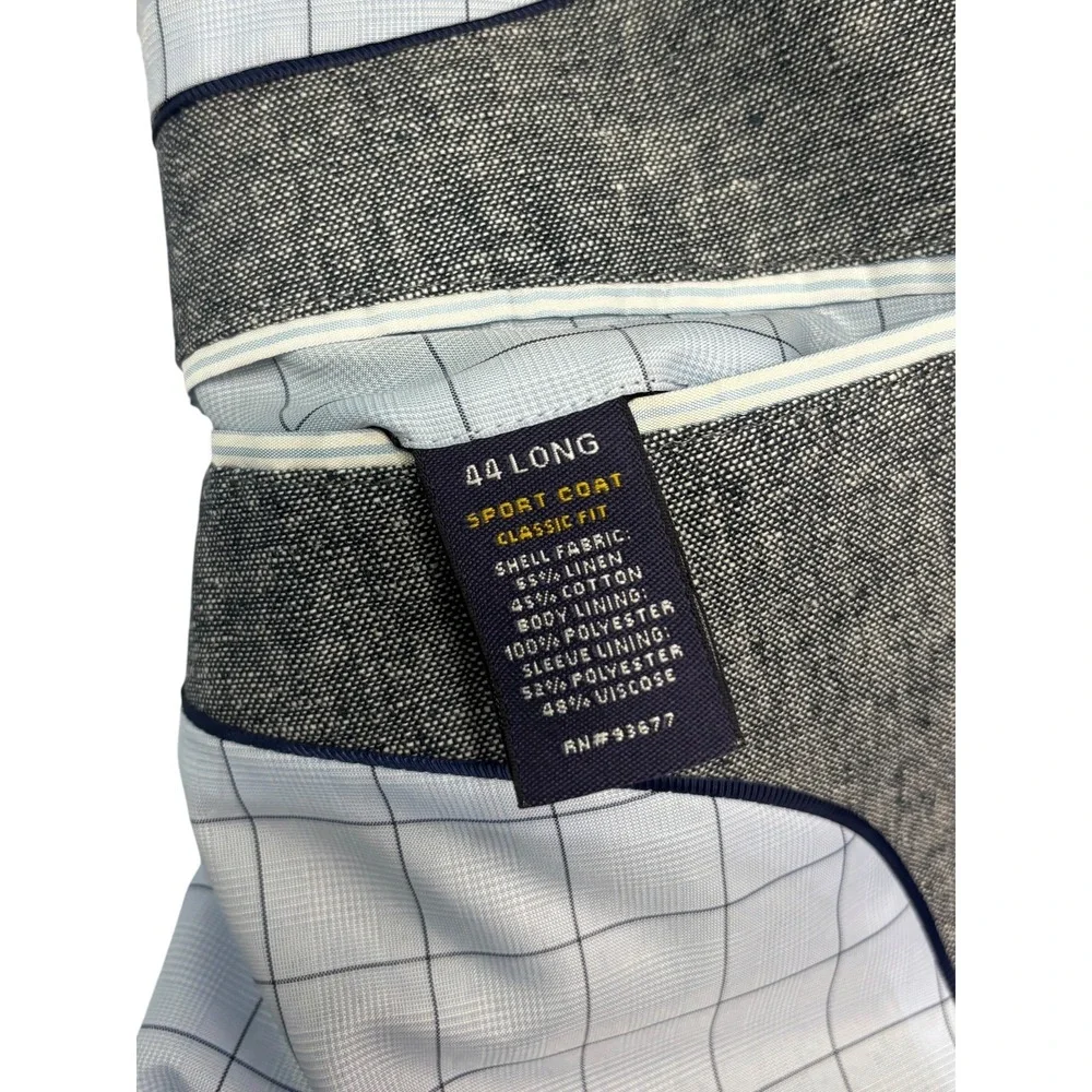 Stafford 44L Blue White Chambray Blazer Jacket Linen Cotton Sport Suit Coat